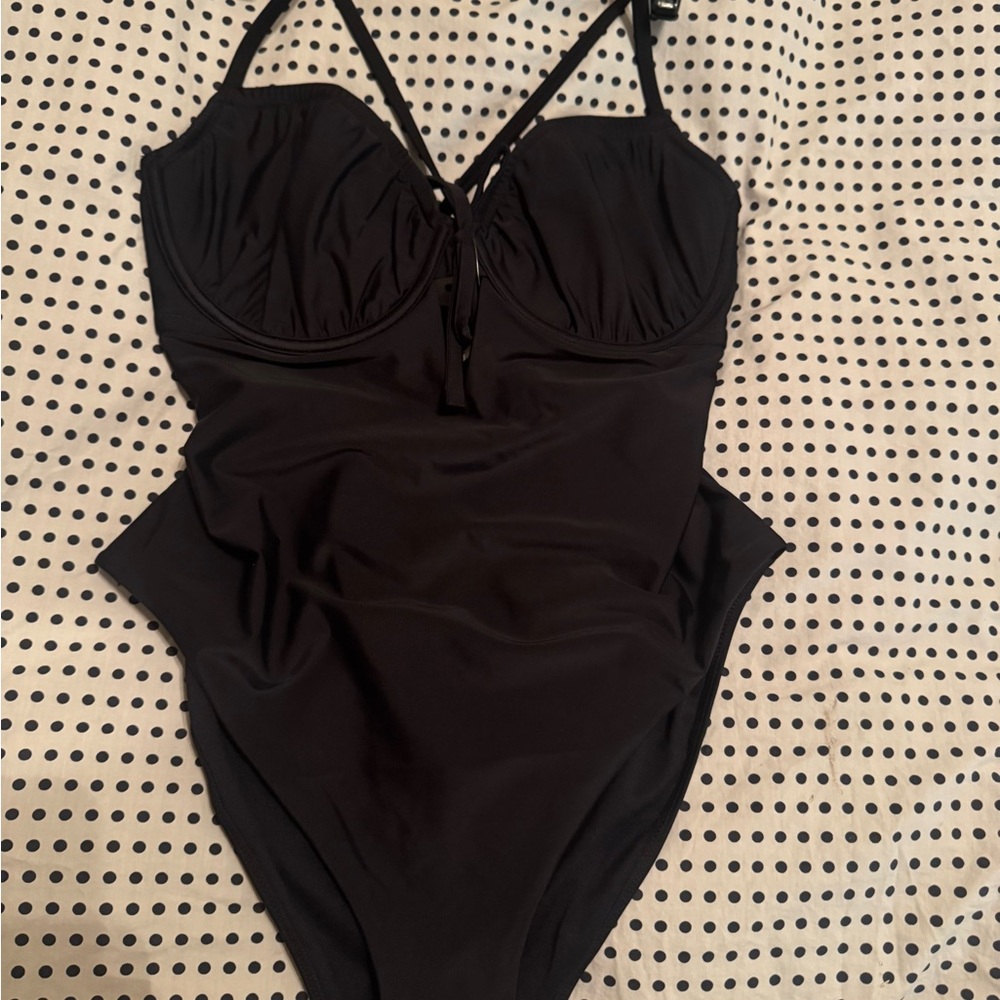 Adore Me Black One Piece Swimsuit with Bustier Top